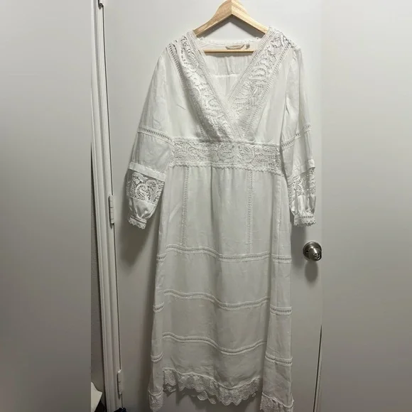 NWOT Soft Surroundings Araminta White Linen and Lace Maxi Dress Women’s Size 12 - Picture 2 of 10